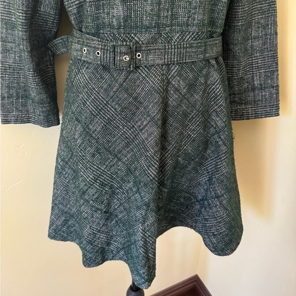 Zara Tweed Belted Fit & Flare Cropped Sleeve Mini Short Dress, Forest Green, Med - Picture 12 of 15